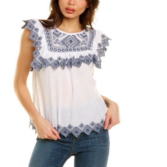 NWT Jennifer and Grace White & Blue Eyelet Sleeveless 100% Cotton Blouse Medium - Picture 4 of 15